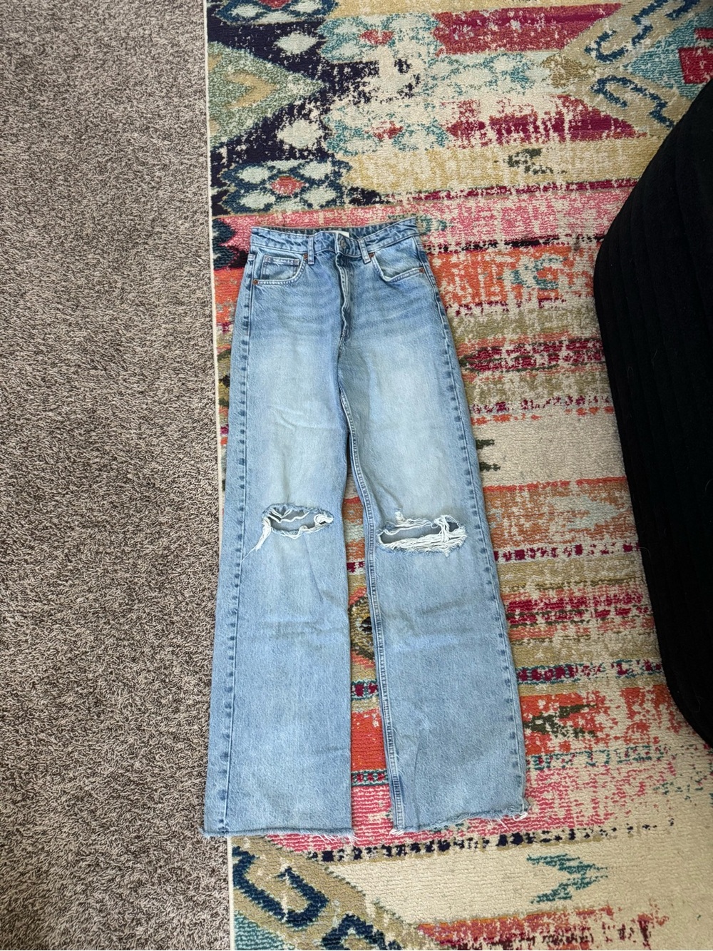 Zara Light Blue Distressed Wide-Leg Jeans